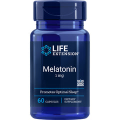 LE166 | Life Extension Melatonin 1 mg blue bottle, 60 capsules dietary supplement