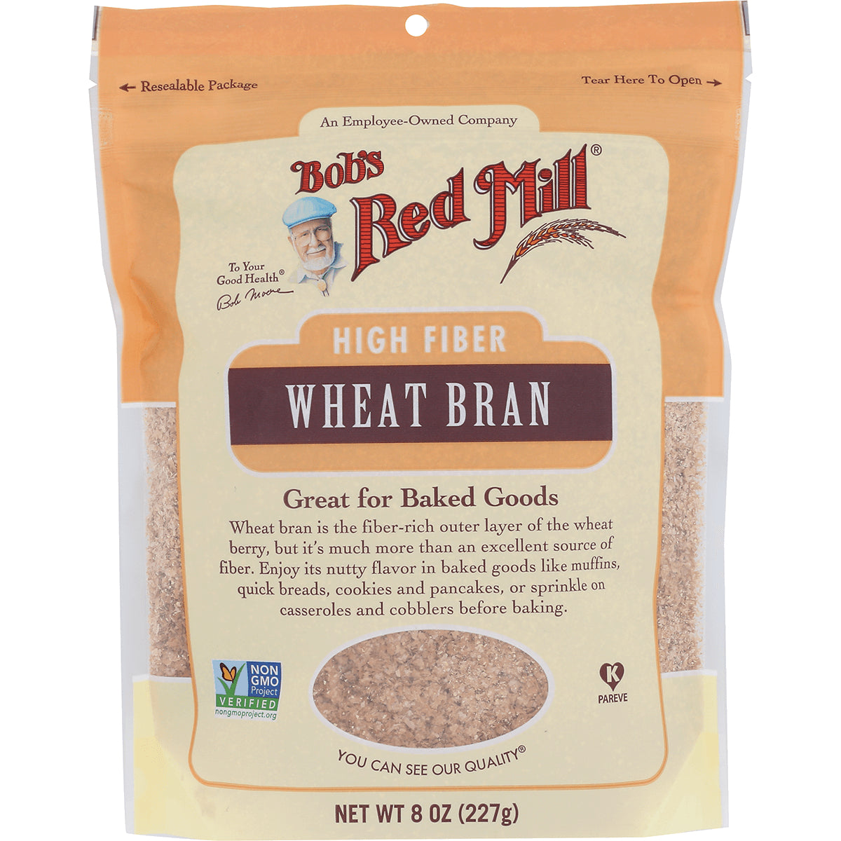BOB433 | Bob's Red Mill High Fiber Wheat Bran front pouch with window, 8 oz (227g)