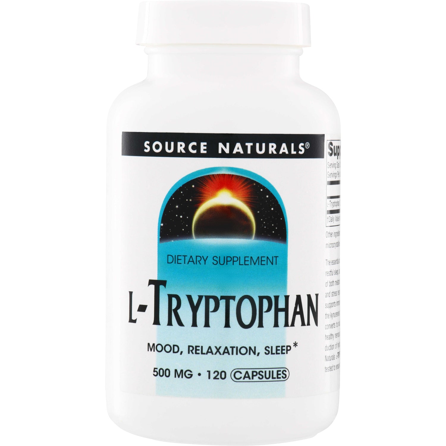 SN389 | Source Naturals L-Tryptophan dietary supplement, 500 mg, 120 capsules