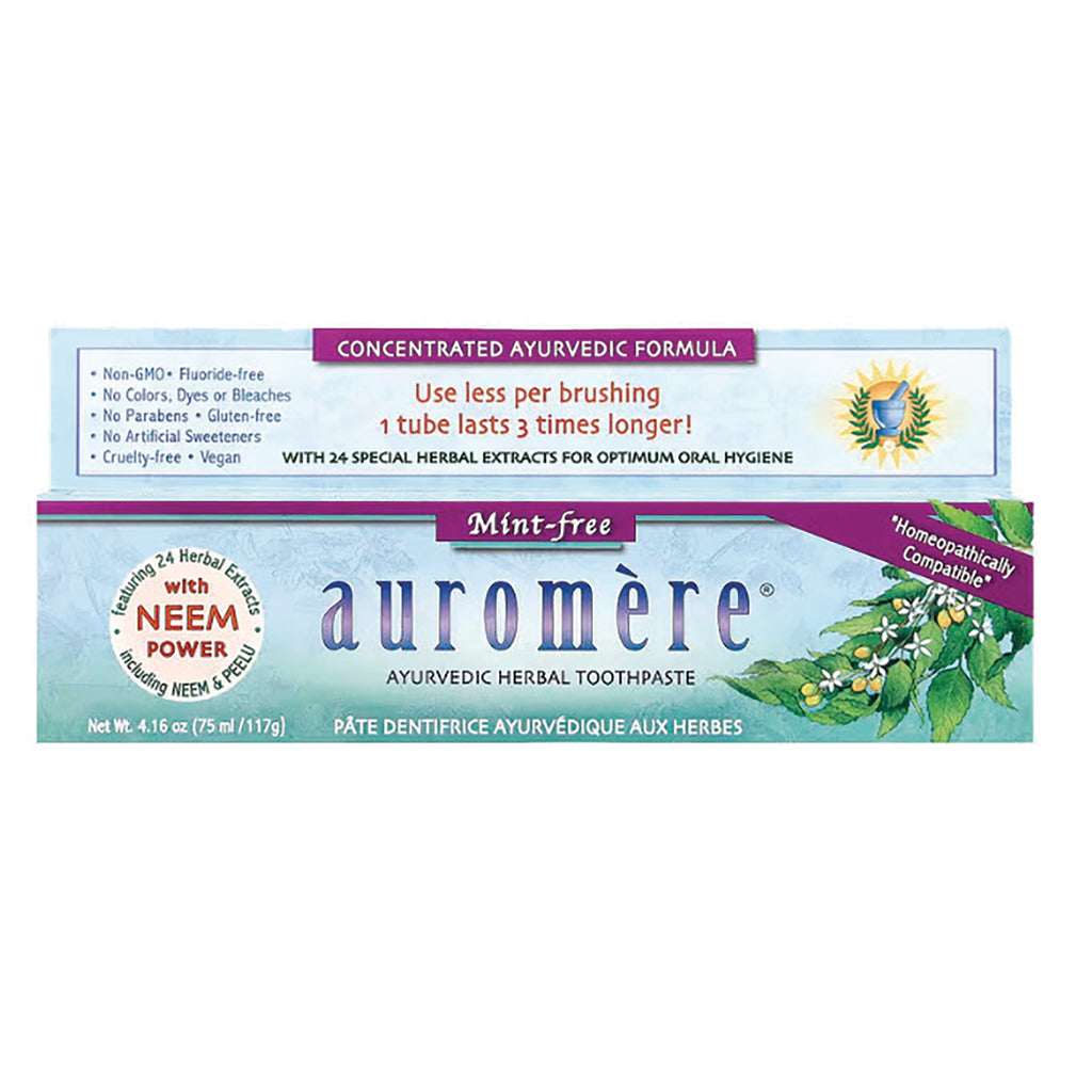 AUR007 | Auromre Ayurvedic herbal toothpaste box, mint-free with NEEM POWER label - Thumbnail