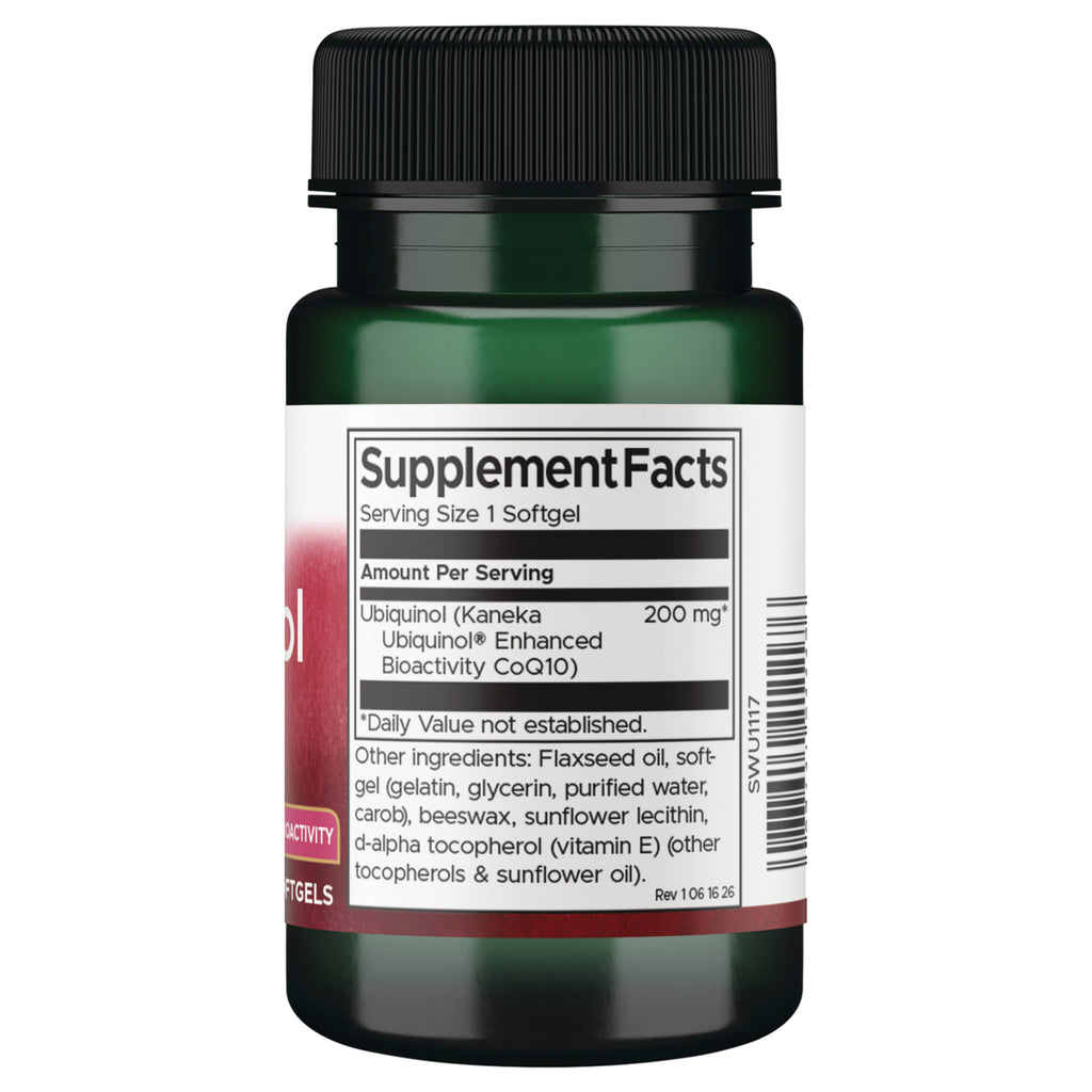 SWU1117 | Supplement facts panel for ubiquinol softgels, 200 mg, with ingredients, use, and warnings - Thumbnail
