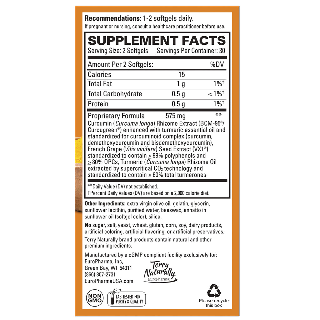 EUR032 | Back label showing Supplement Facts panel, serving size, proprietary formula details and manufacturer information - Thumbnail