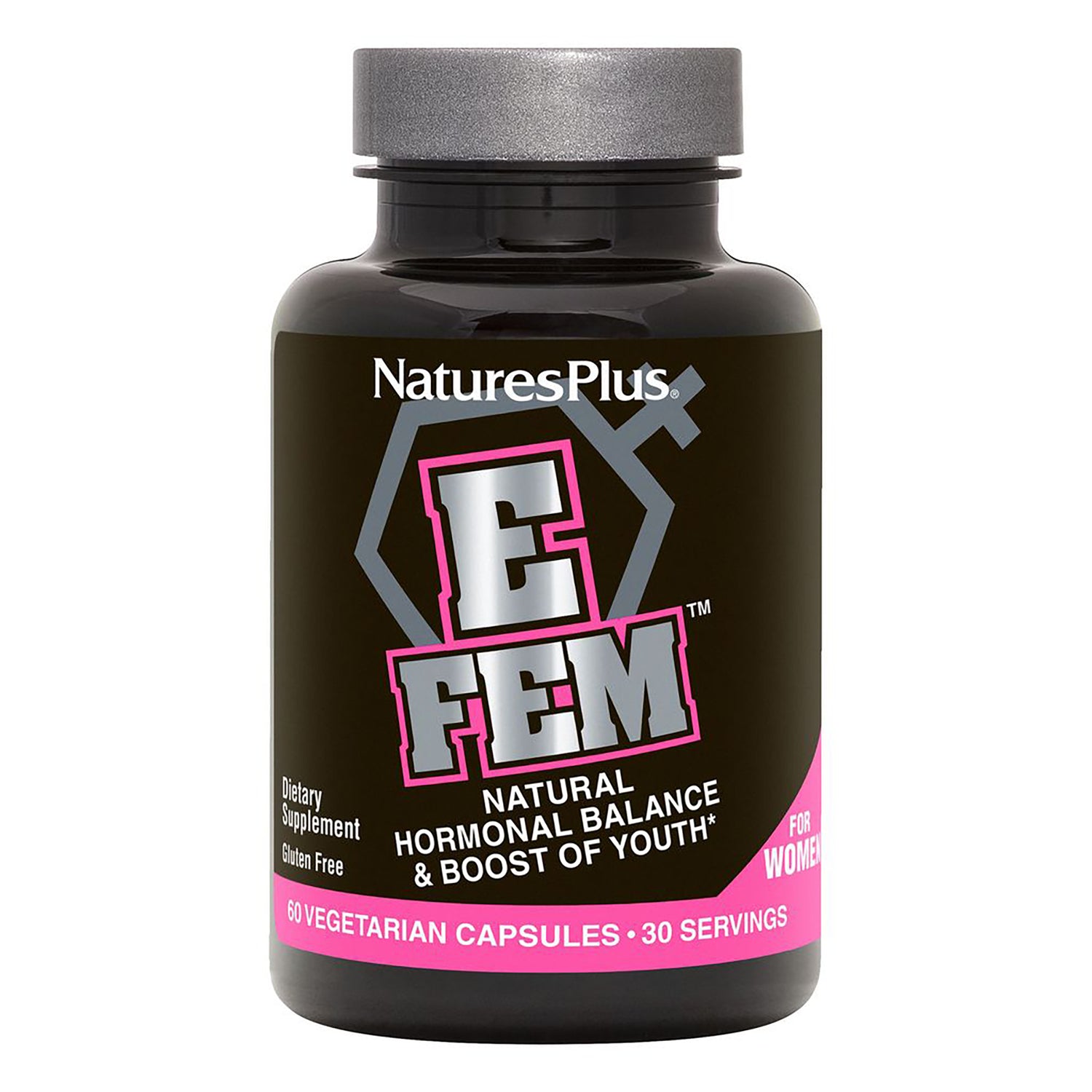 NTP279 | Natures Plus E FEM bottle, natural hormonal balance supplement, 60 vegetarian capsules