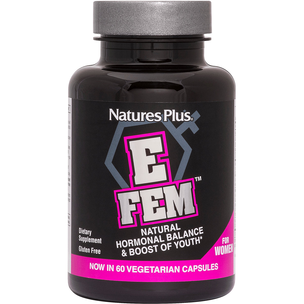 NTP279 | Natures Plus E FEM bottle, natural hormonal balance supplement, 60 vegetarian capsules