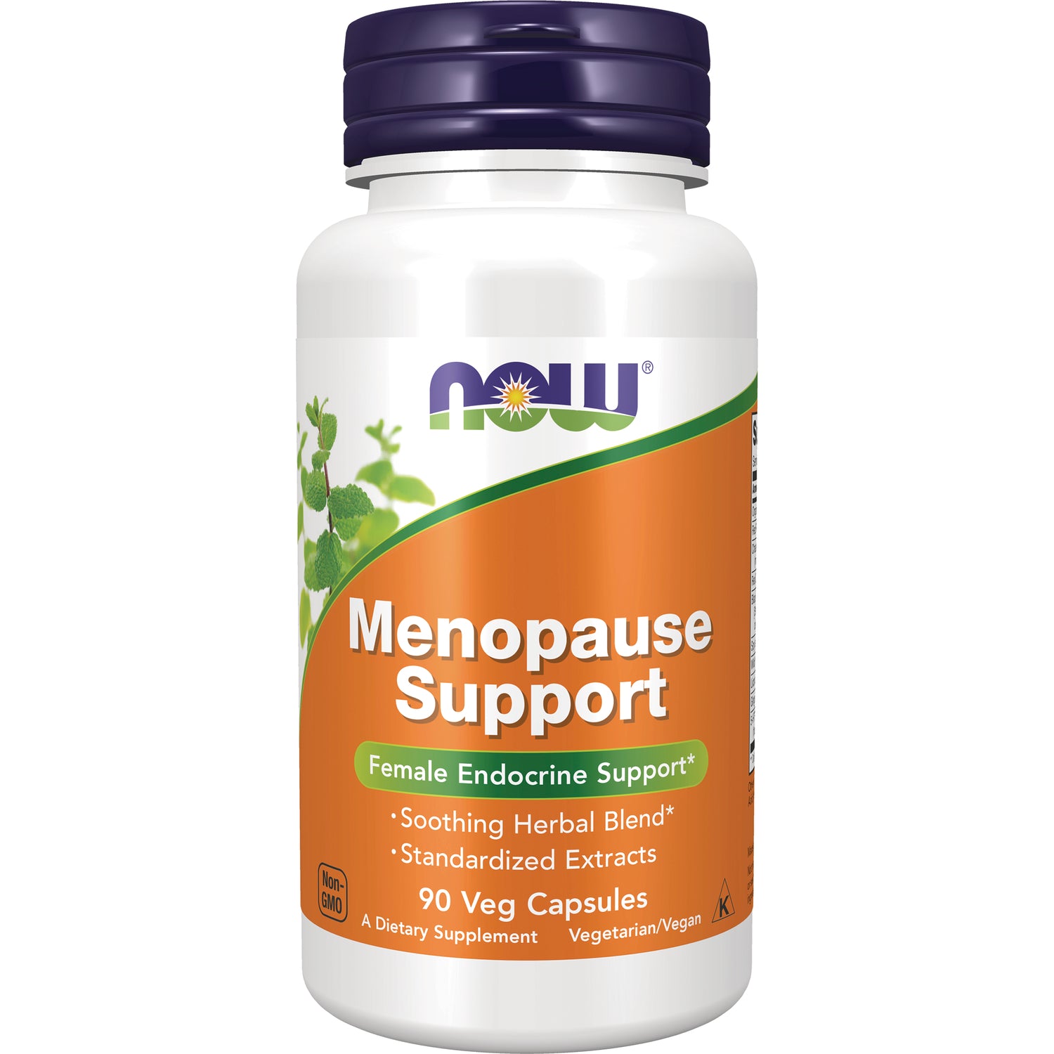 NWF1132 | NOW Menopause Support supplement bottle with orange label, 90 veg capsules