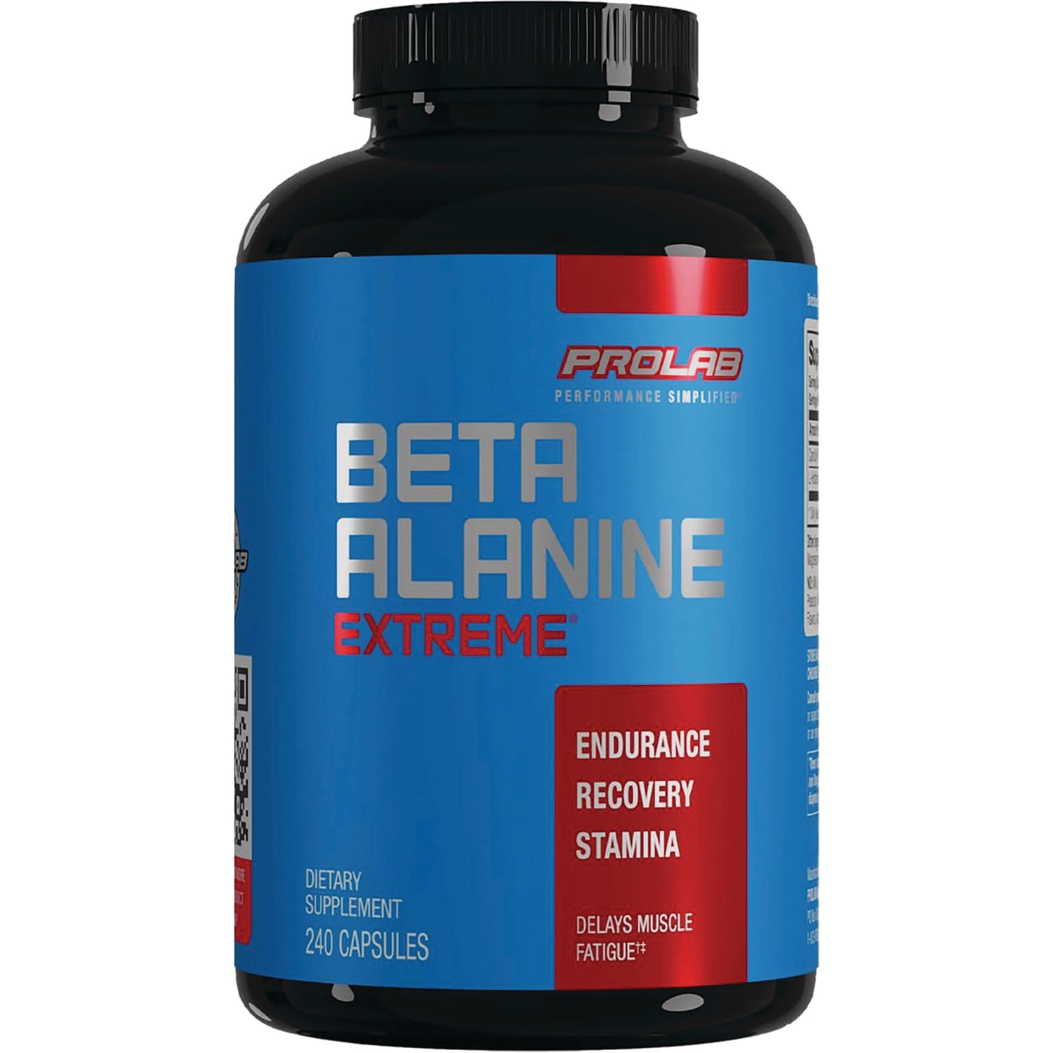 PRL030 | ProLab Beta Alanine Extreme blue supplement bottle front label reading Beta Alanine Extreme, Endurance Recovery Stamina, 240 capsules