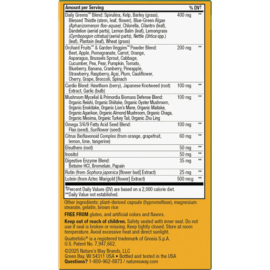 NW655 | supplement facts and ingredient panel on orange-yellow bottle back listing blends and amounts - Thumbnail