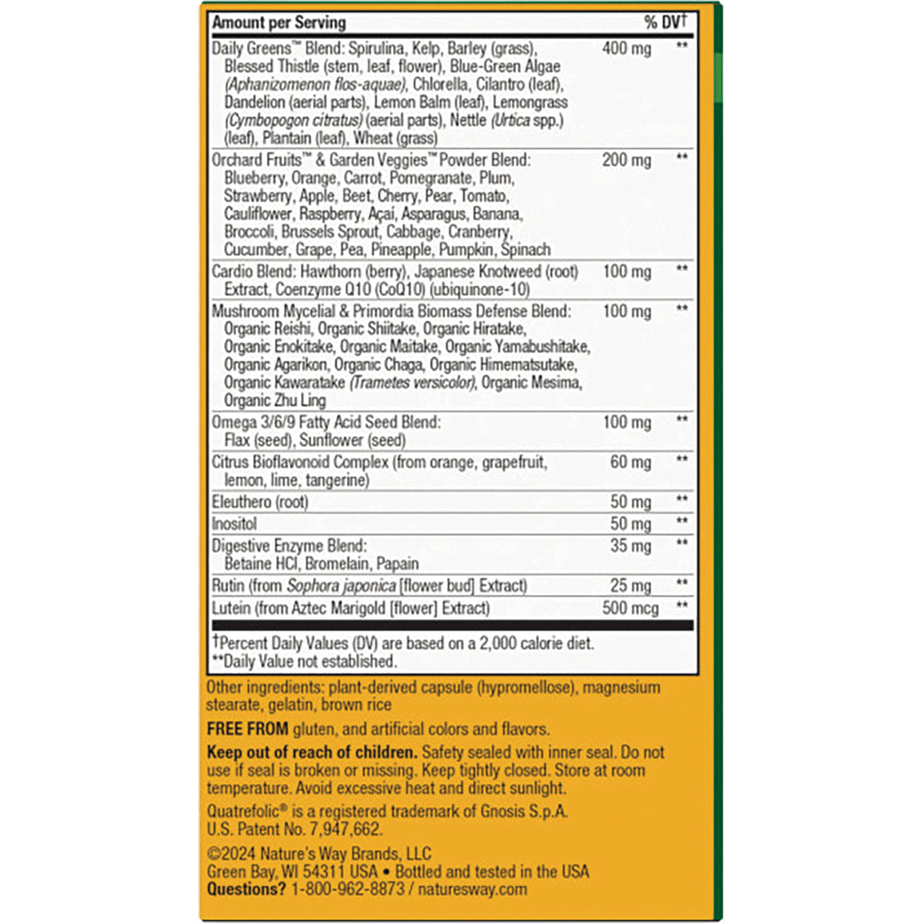 NW655 | supplement facts and ingredient panel on orange-yellow bottle back listing blends and amounts - Thumbnail