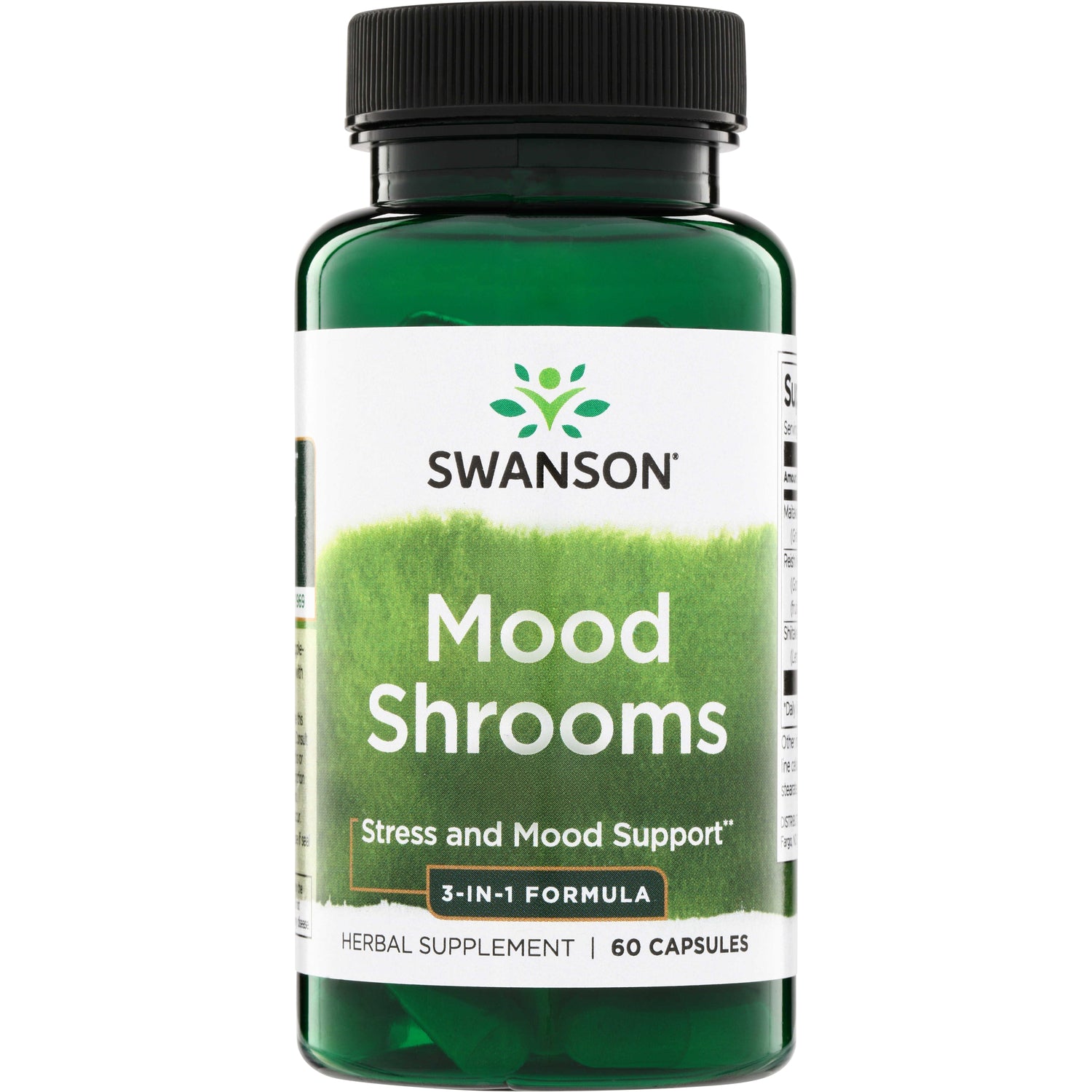 SW1881 | Swanson Mood Shrooms supplement bottle, Stress and Mood Support, 60 capsules