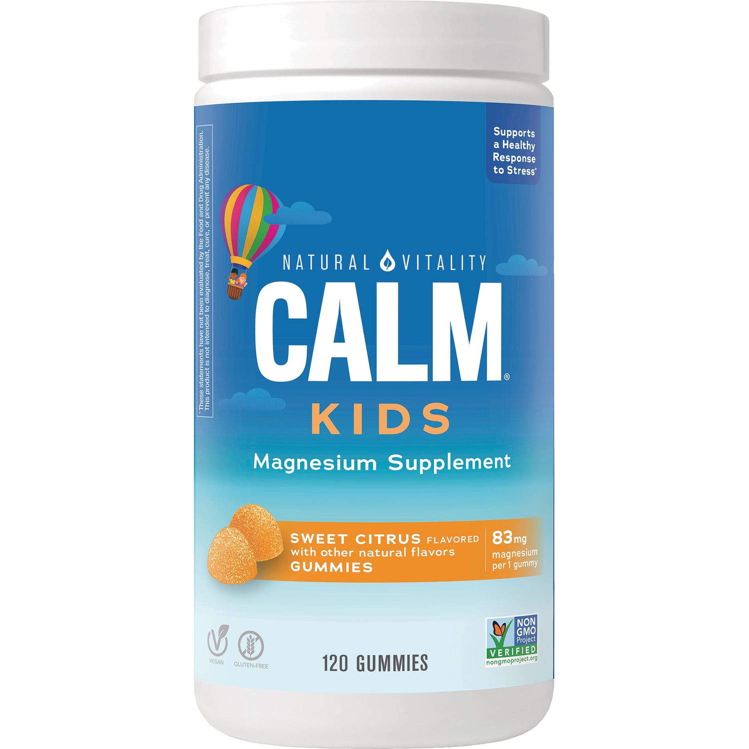 NVT061 | CALM Kids magnesium supplement bottle, sweet citrus gummies, 120 gummies