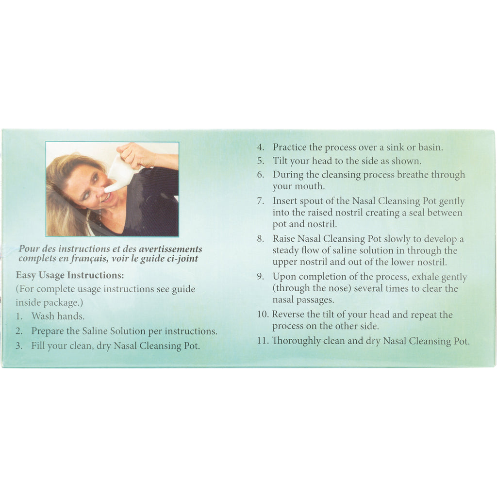 NRL001 | Back of box showing usage instructions and photo of a woman using a nasal cleansing pot - Thumbnail