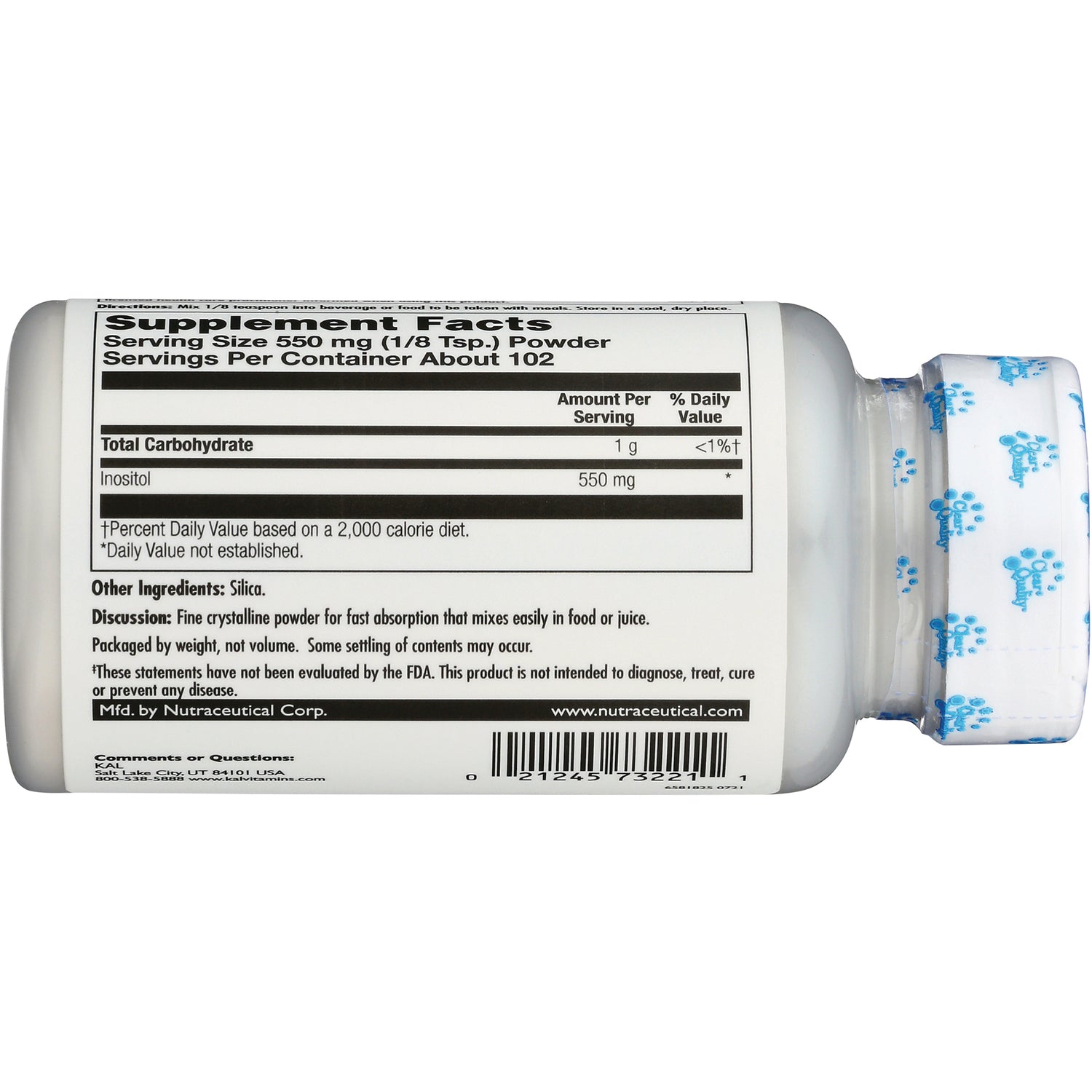 KL522 | Back label of white supplement bottle showing Supplement Facts panel, ingredients, and barcode