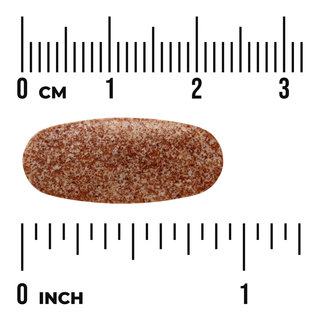 SWU980 | Oval speckled tablet with size reference in cm and inches - Thumbnail