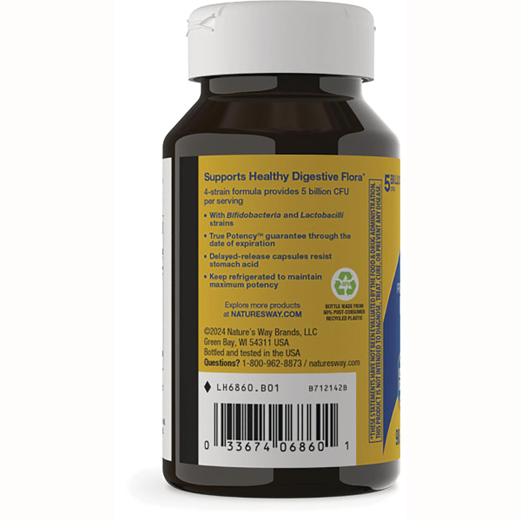 NW056 | Back label of brown supplement bottle showing digestive flora benefits, barcode and recycling symbol - Thumbnail