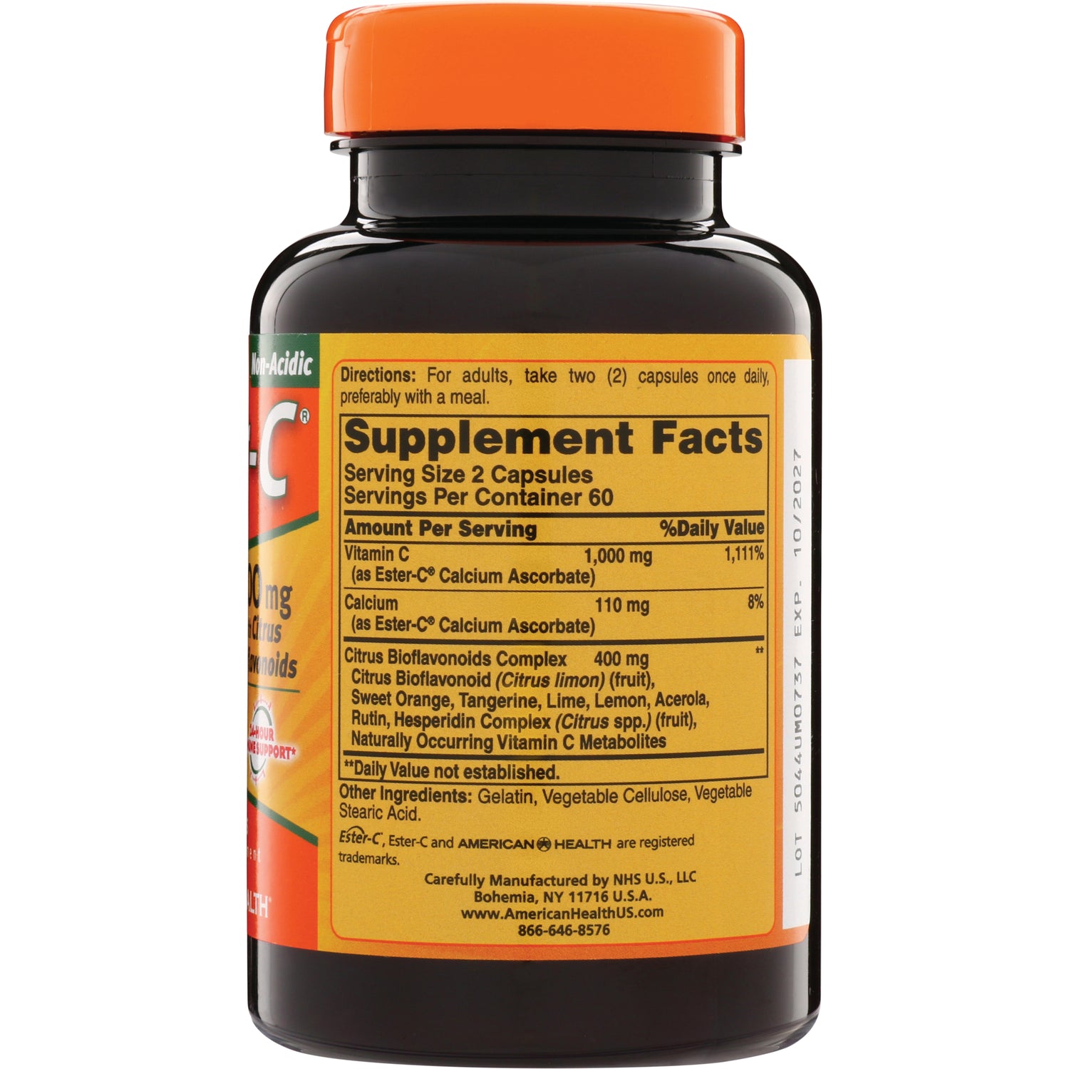 AM088 | Bottle back label showing Supplement Facts panel, serving size 2 capsules and ingredient list