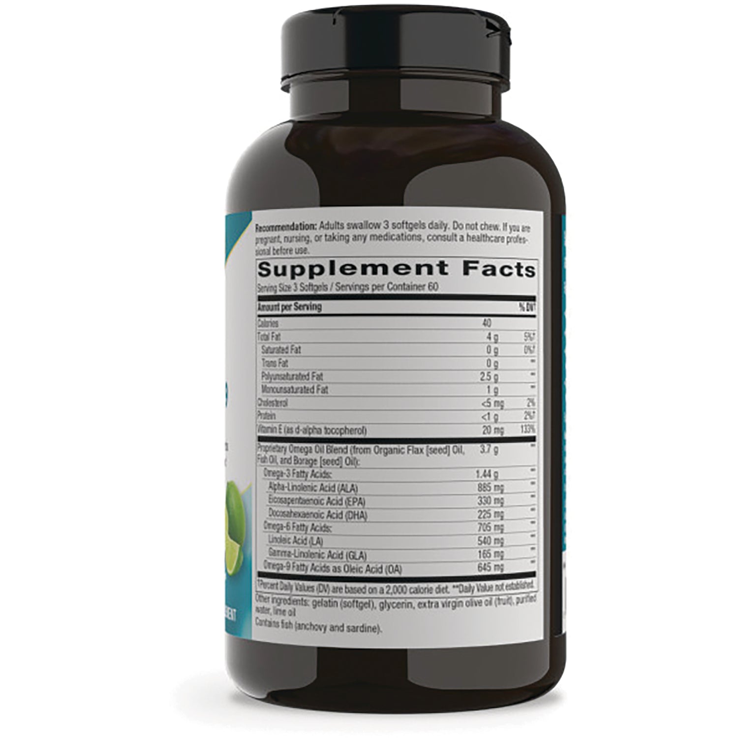 NW844 | Back of brown supplement bottle showing Supplement Facts nutrition label