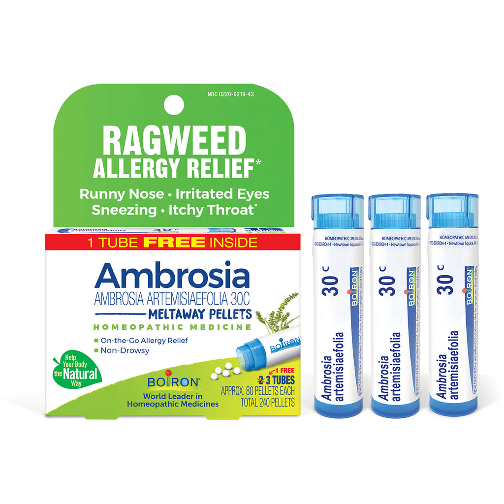 BRN121 | Ambrosia ragweed allergy relief meltaway pellets box with three blue tubes, homeopathic 30C - Thumbnail