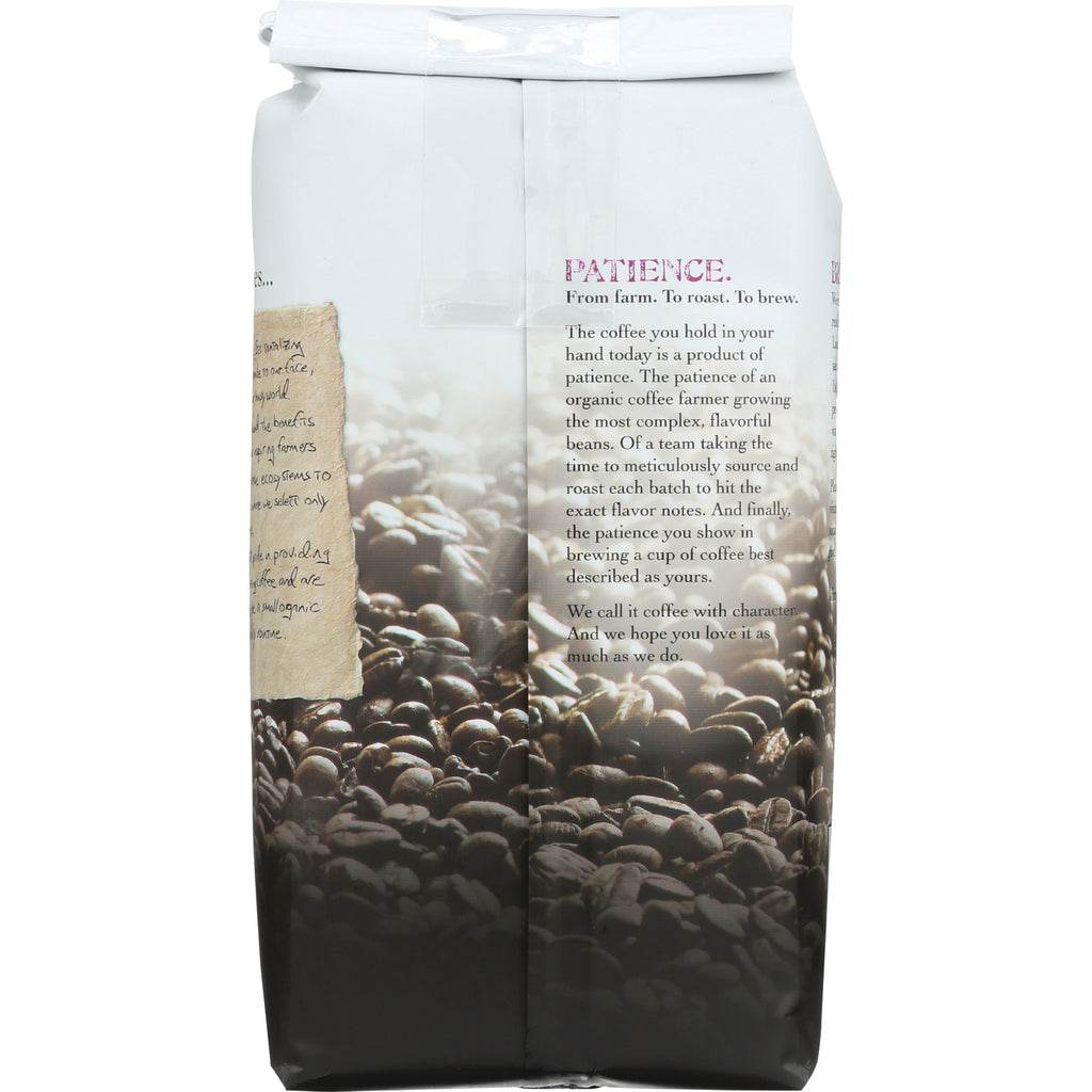 JOC014 | Back of coffee bag showing paragraph titled PATIENCE and photo of roasted coffee beans - Thumbnail