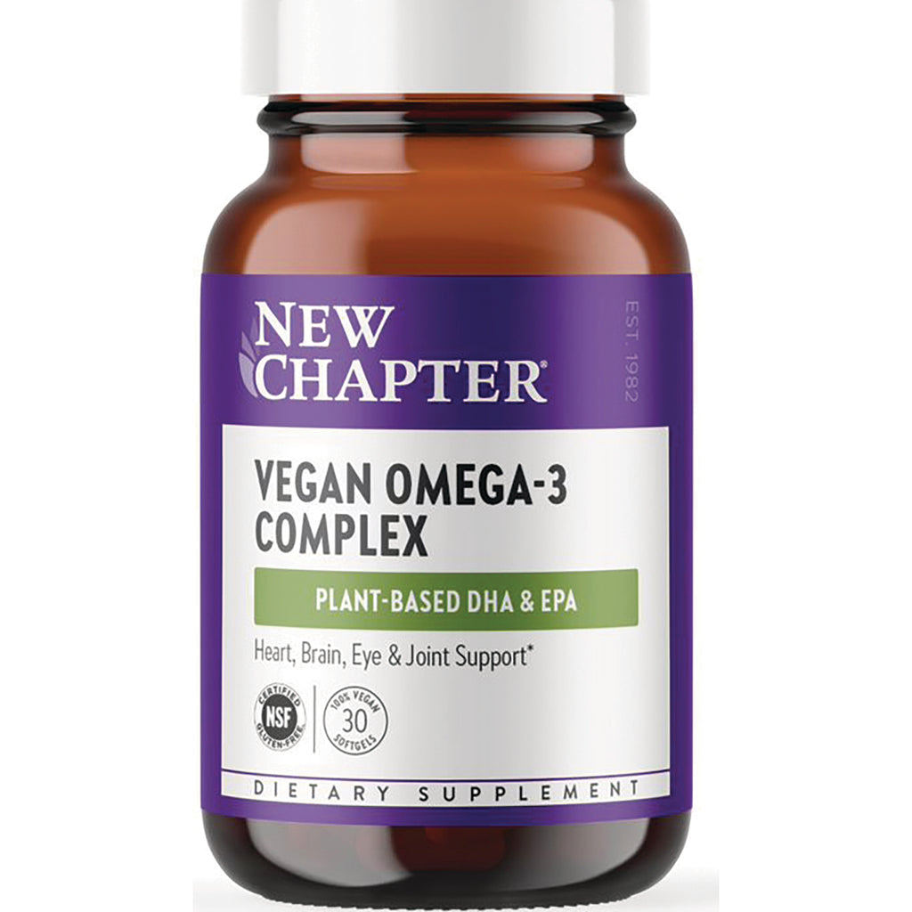 NWC371 | New Chapter Vegan Omega-3 Complex amber bottle with purple label reading VEGAN OMEGA-3 COMPLEX - Thumbnail