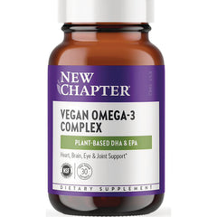 NWC371 | New Chapter Vegan Omega-3 Complex amber bottle with purple label reading VEGAN OMEGA-3 COMPLEX