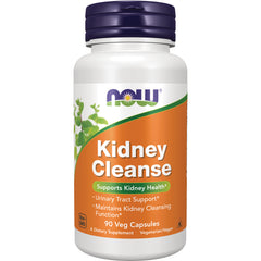 NWF1266 | NOW Kidney Cleanse supplement bottle with orange label reading Kidney Cleanse, Supports Kidney Health, 90 Veg Capsules