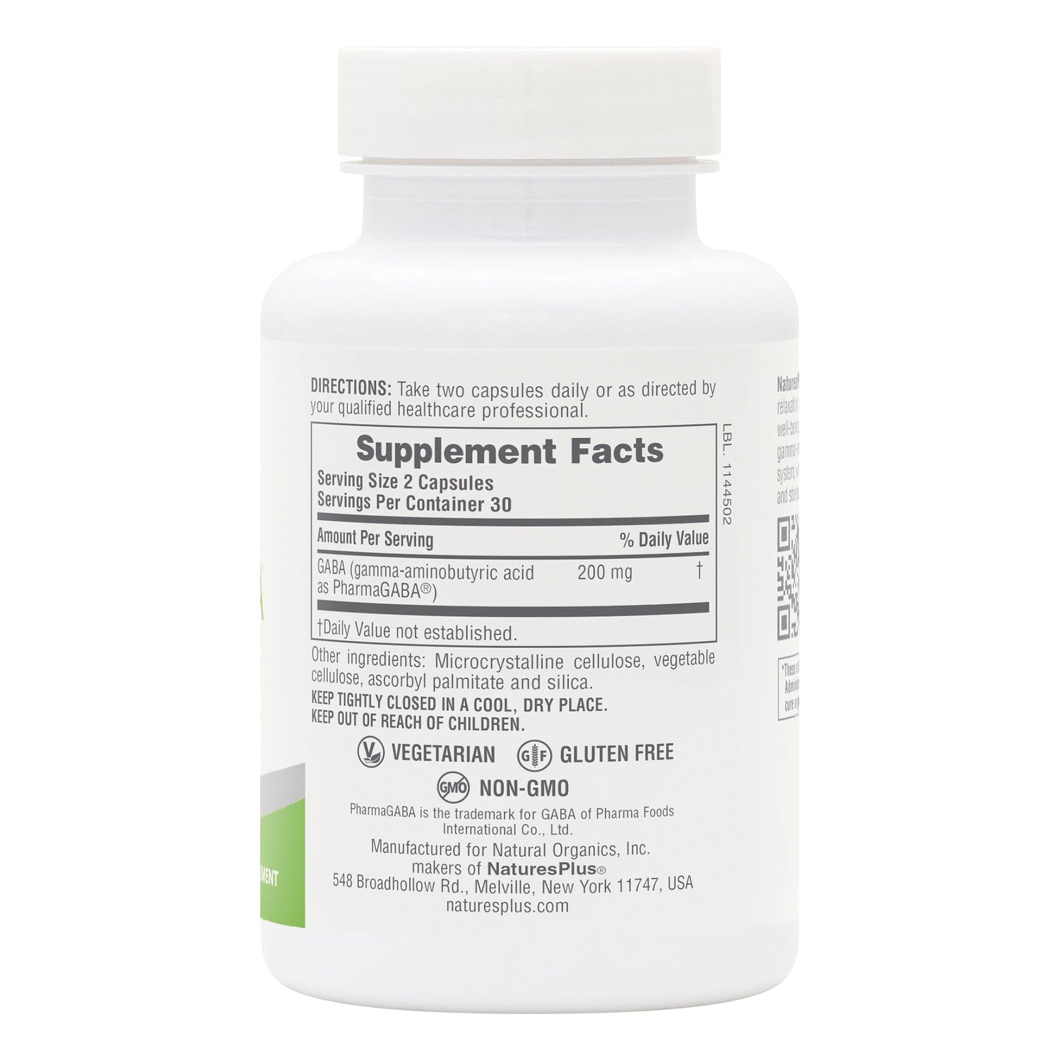 NTP353 | back of supplement bottle showing Supplement Facts, directions, ingredients and vegetarian gluten free non-GMO icons