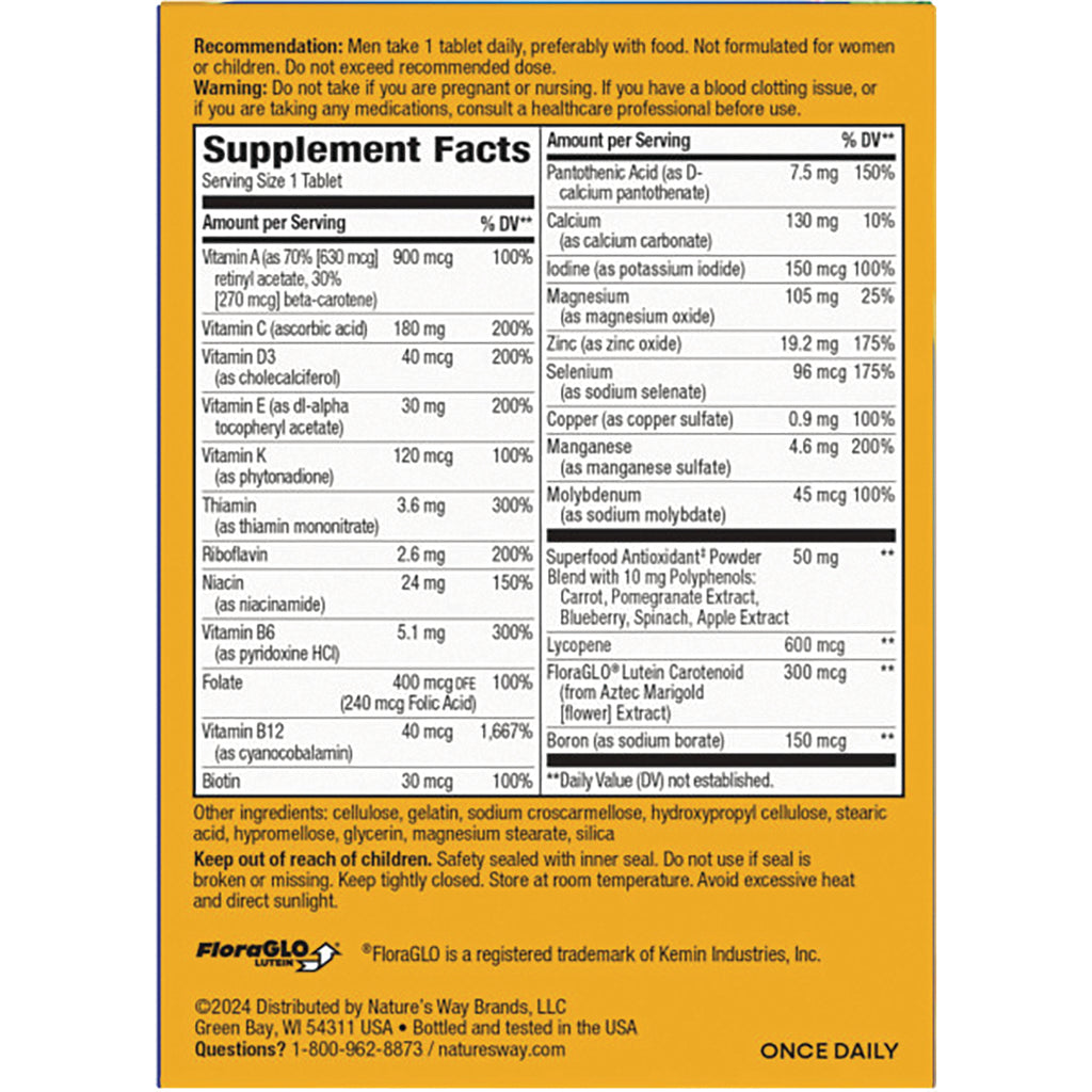 NW1013 | Back panel showing Supplement Facts table, ingredient list, and dosage warnings on yellow multivitamin packaging - Thumbnail