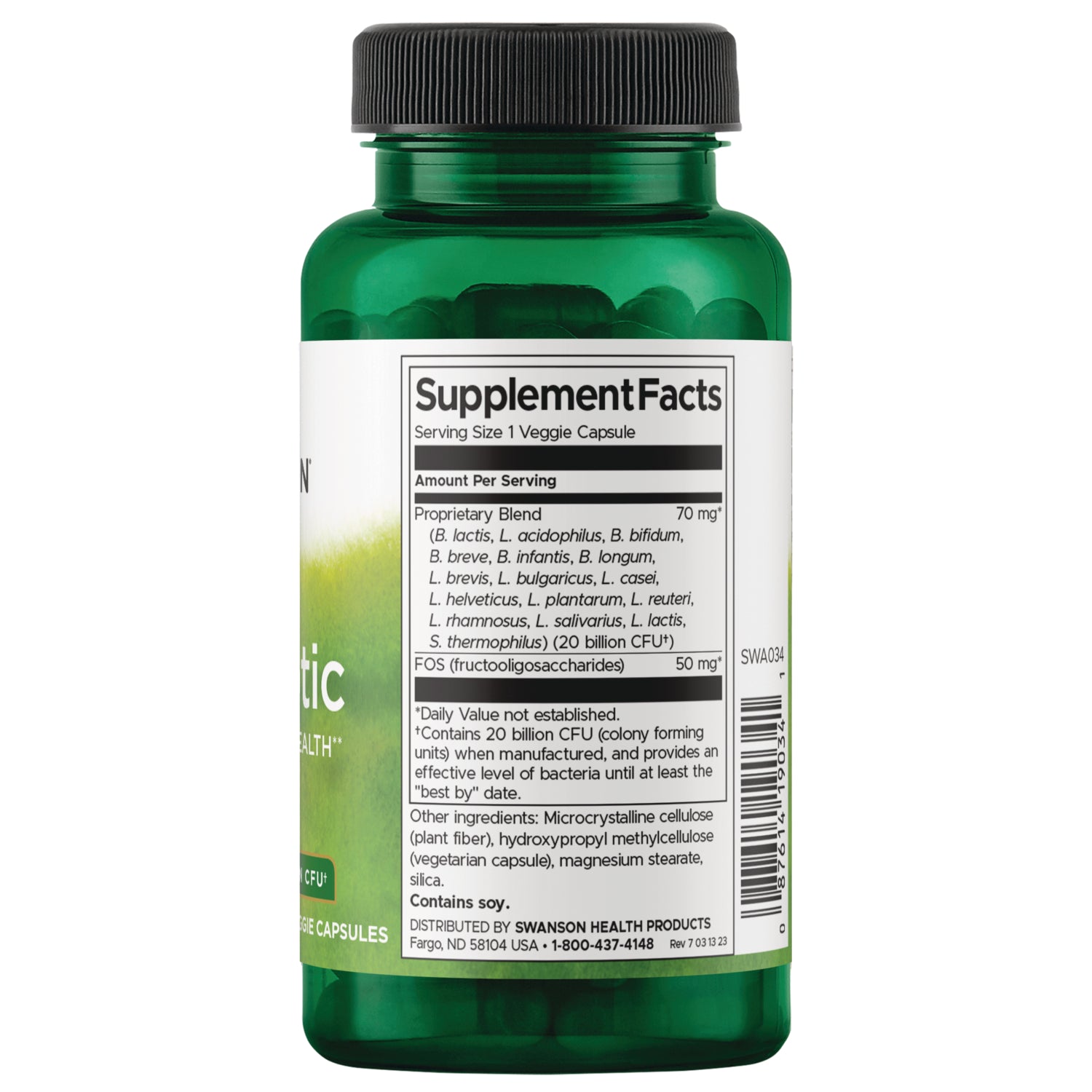 SWA034 | Back label with Supplement Facts