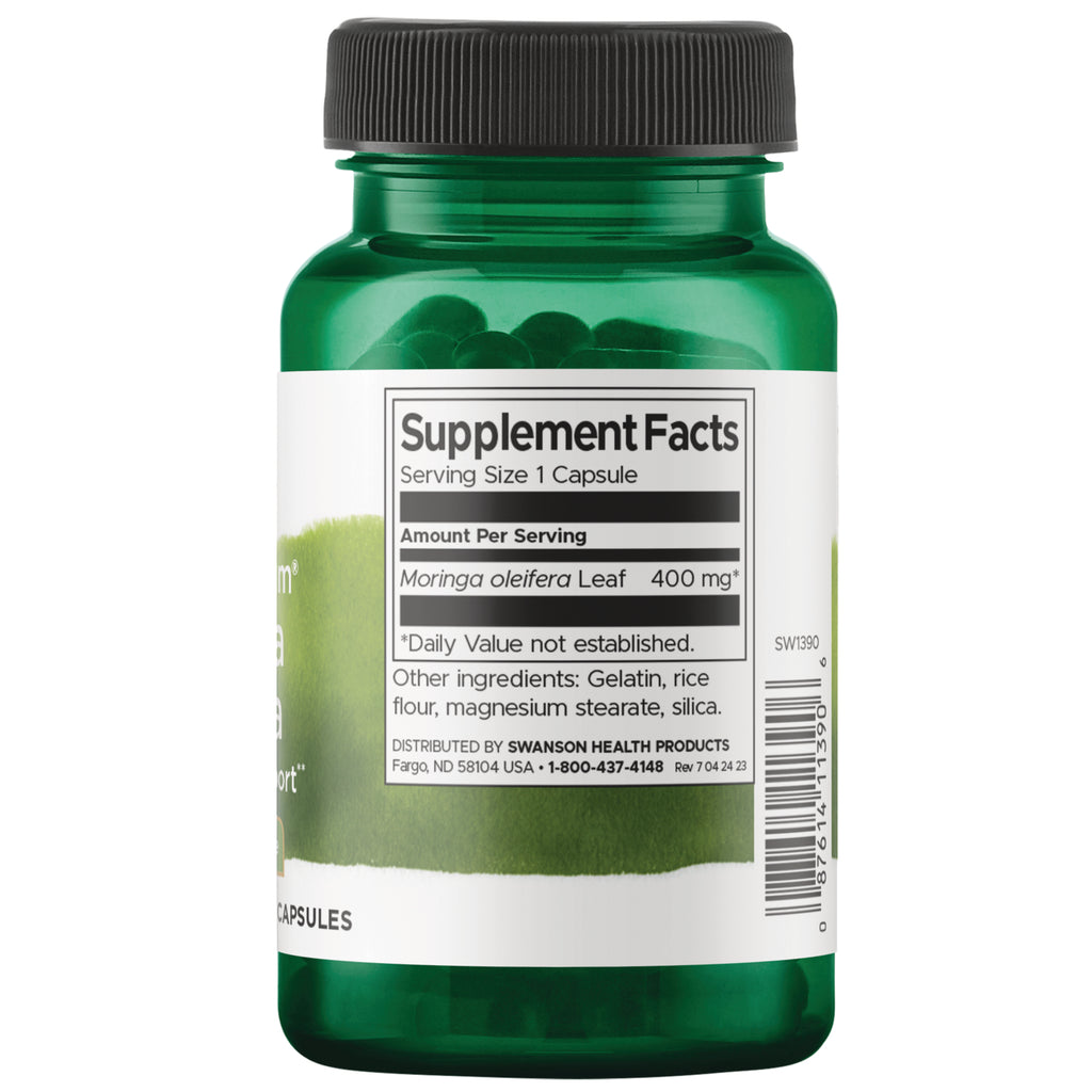 SW1390 | Back label Supplement Facts panel for Moringa oleifera Leaf 400 mg capsules - Thumbnail