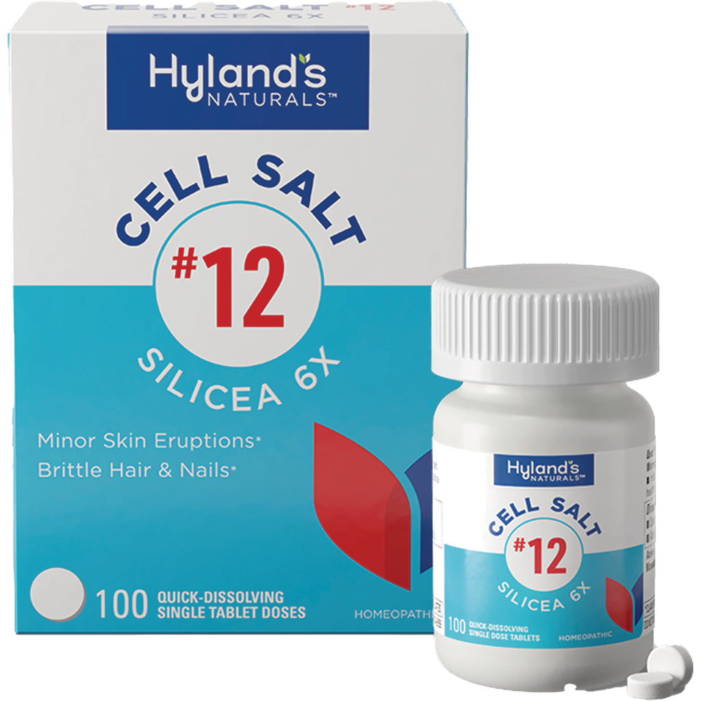 HY270 | Hyland's Cell Salt #12 Silicea 6X box and bottle with two tablets, 100 quick-dissolving single tablet doses - Thumbnail