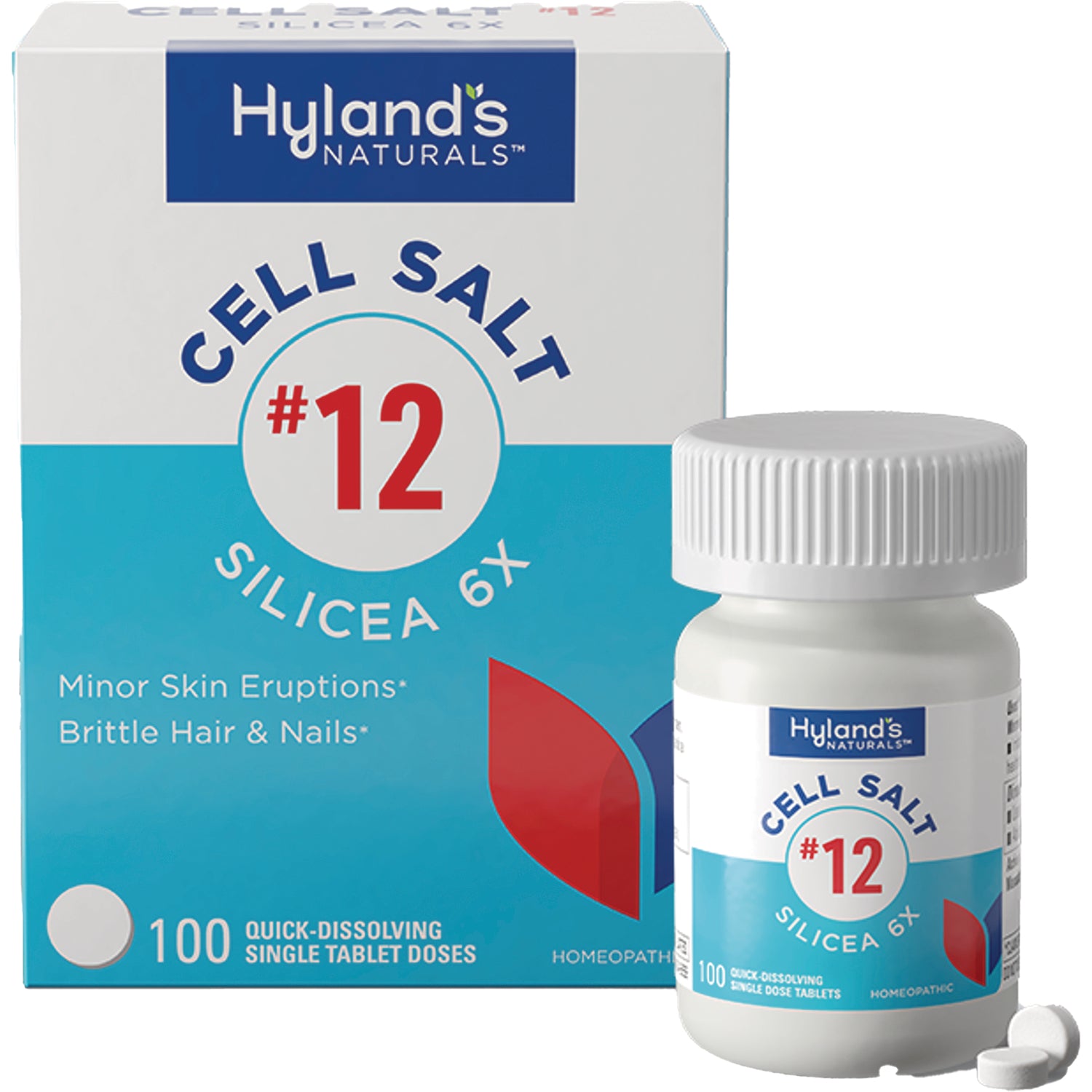 HY270 | Hyland's Cell Salt #12 Silicea 6X box and bottle with two tablets, 100 quick-dissolving single tablet doses