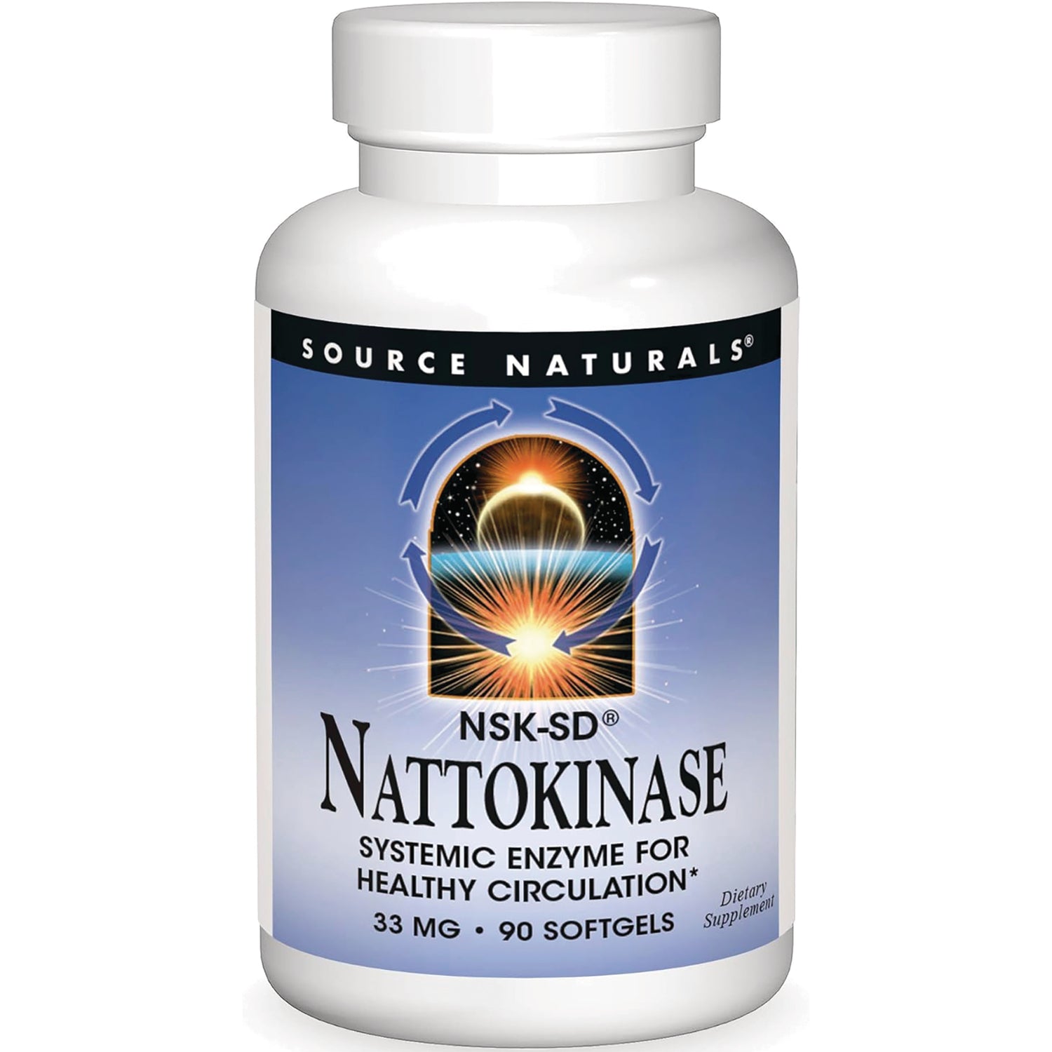 SN626 | Source Naturals NSK-SD Nattokinase 33 mg, 90 softgels dietary supplement bottle