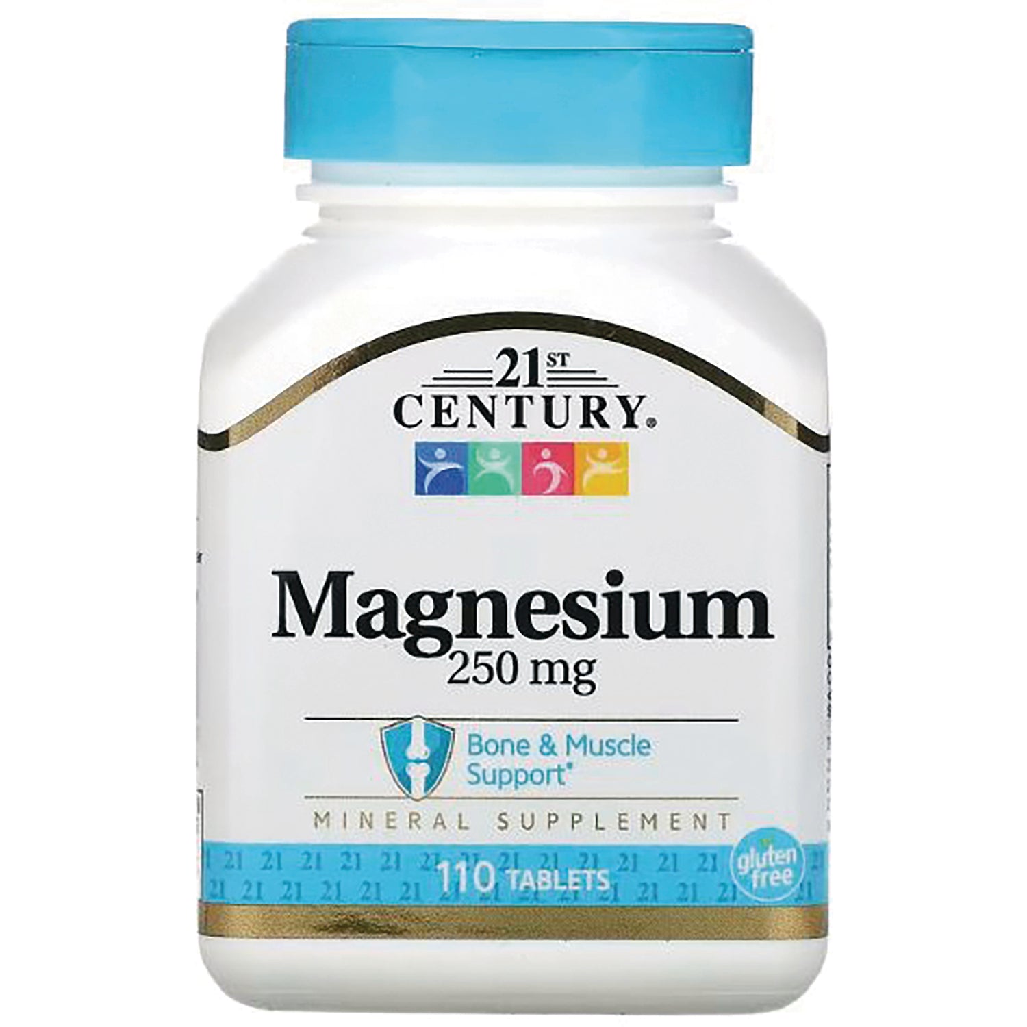 CNT099 | 21st Century Magnesium 250 mg white bottle with blue cap, mineral supplement 110 tablets, Bone & Muscle Support, gluten free