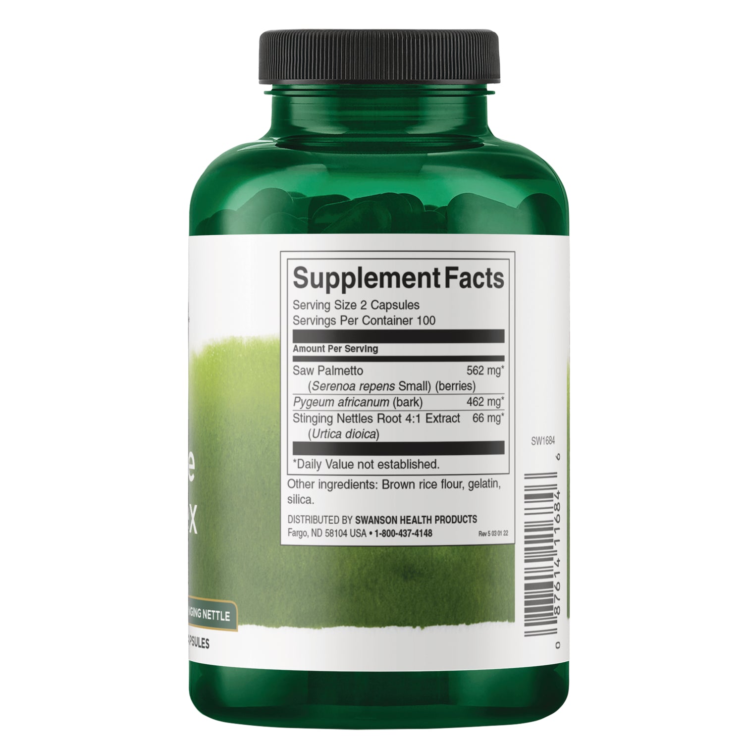 SW1684 | Back label with supplement facts and serving information