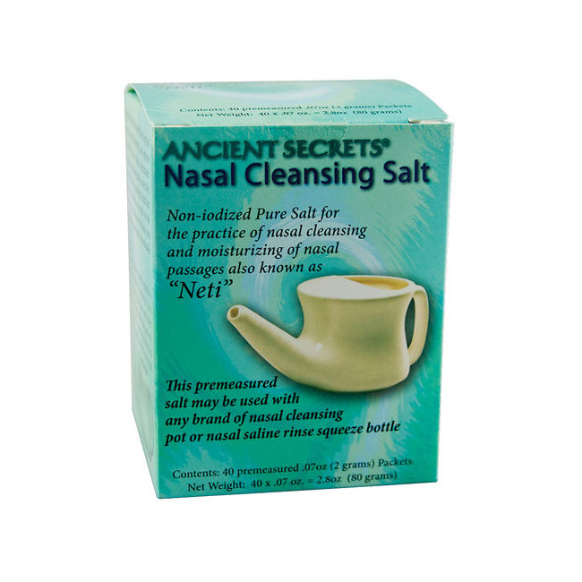 NRL002 | Ancient Secrets Nasal Cleansing Salt box with neti pot illustration and product text