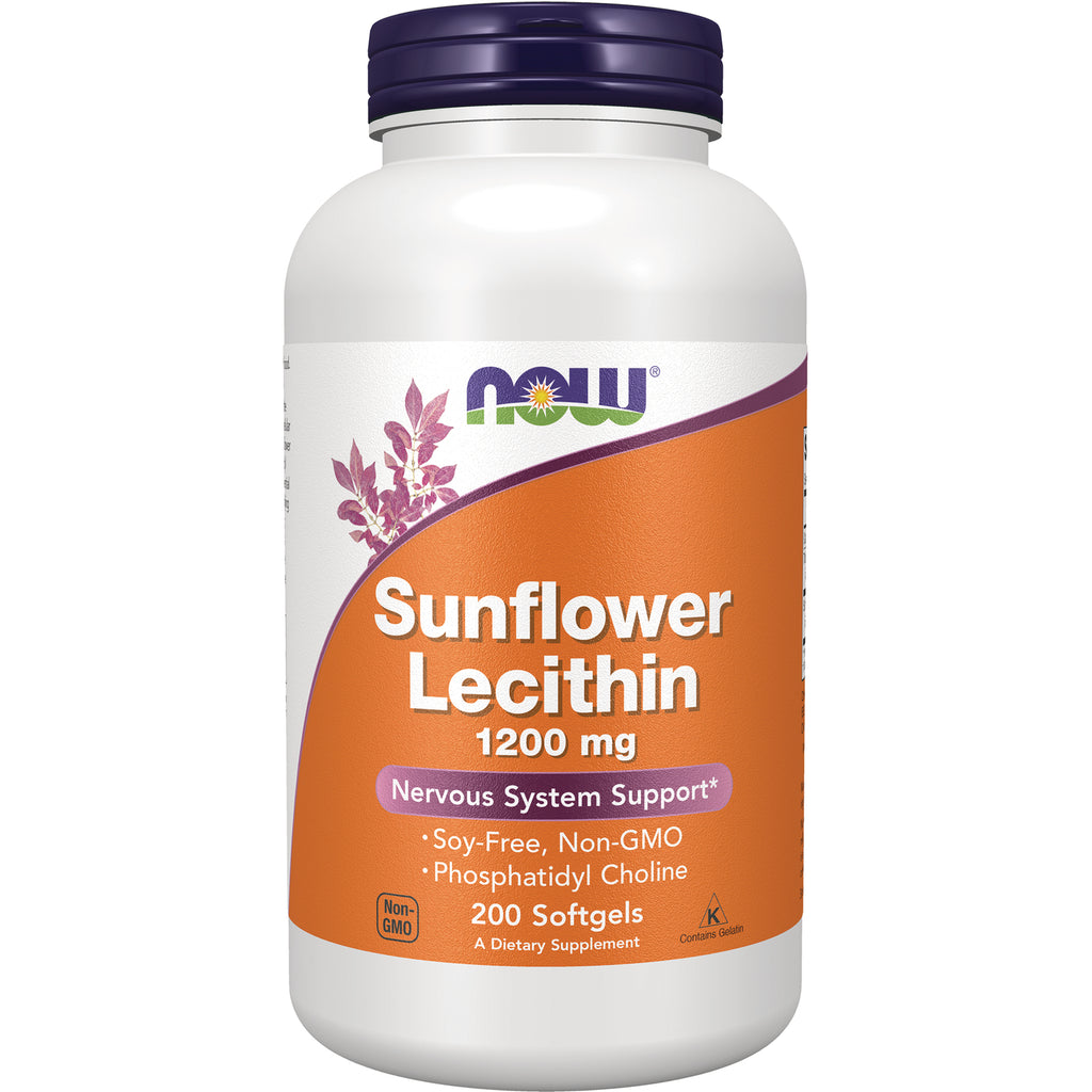 NWF1306 | NOW Sunflower Lecithin 1200 mg bottle showing front label, 200 softgels - Thumbnail