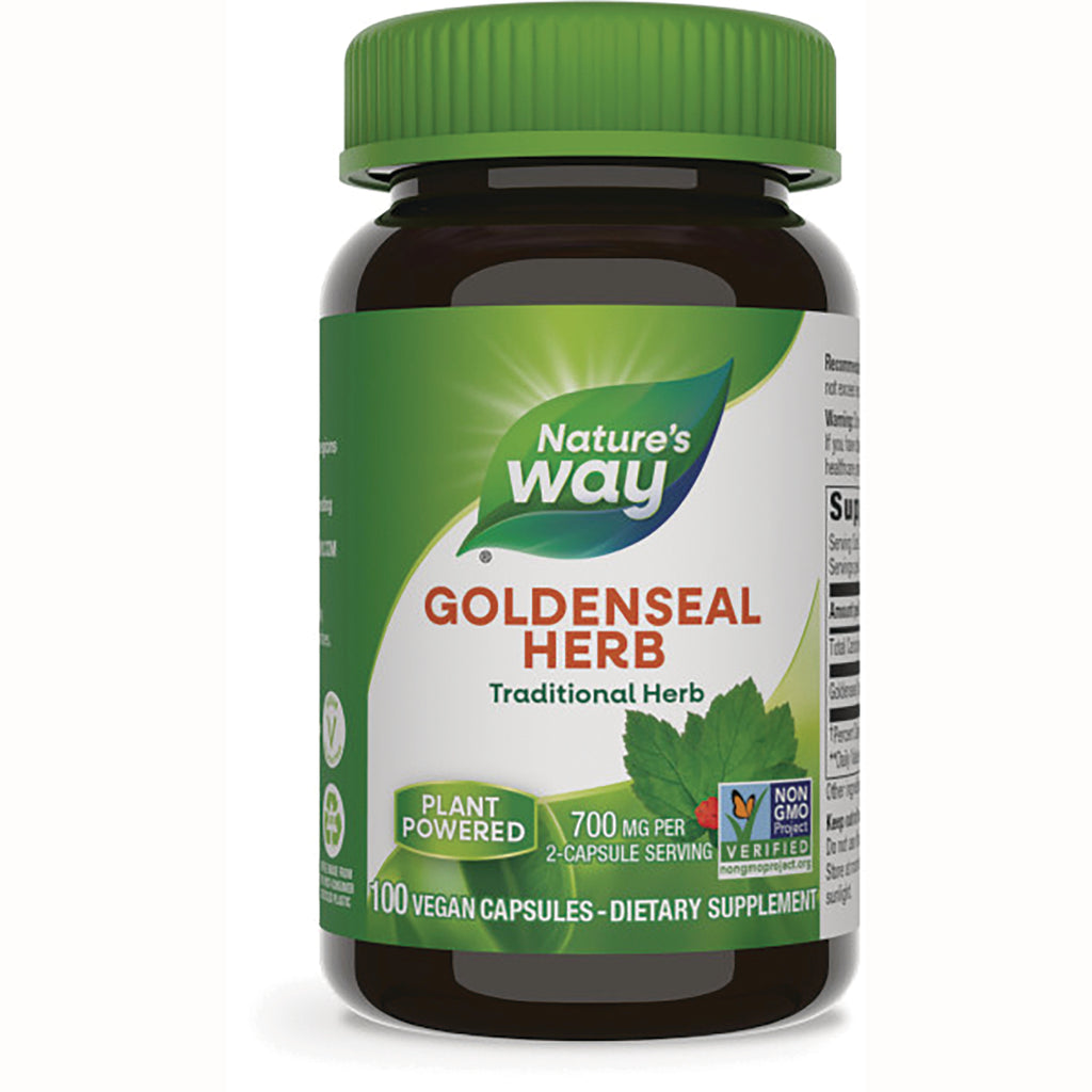 NW734 | Nature's Way Goldenseal Herb bottle front label, 100 vegan capsules, plant powered 700 mg per 2-capsule serving - Thumbnail