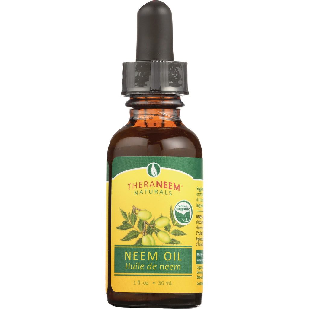 OGX010 | Amber dropper bottle labeled THERANEEM NATURALS Neem Oil Huile de neem 1 fl oz 30 mL - Thumbnail