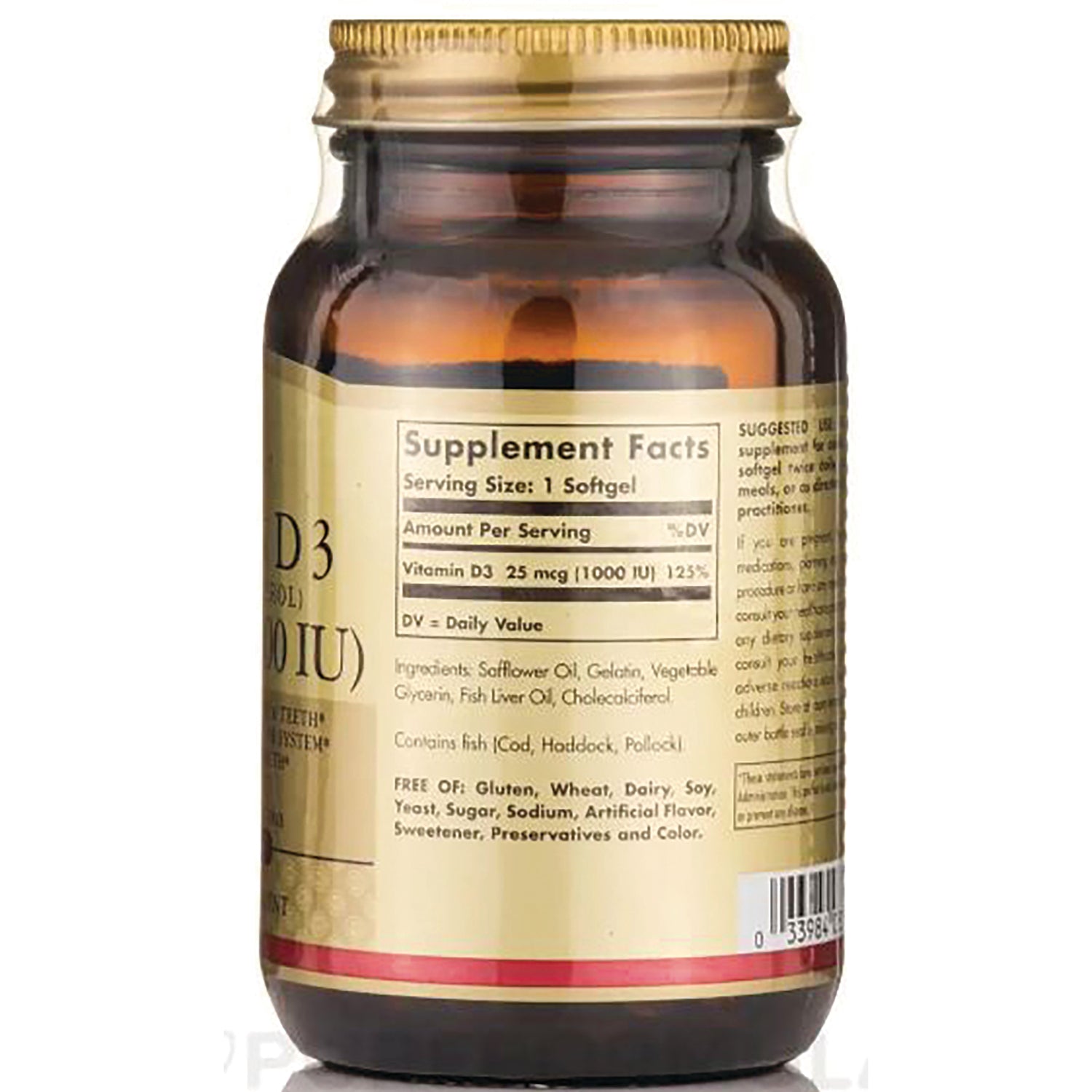 SLG244 | Back of amber supplement bottle showing Supplement Facts label, ingredients and barcode