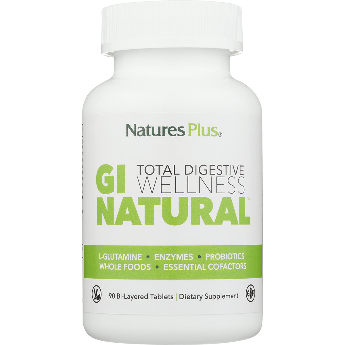 NTP274 | Natures Plus GI NATURAL total digestive wellness supplement bottle, 90 bi-layered tablets