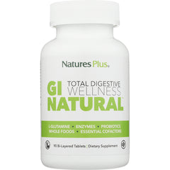NTP274 | Natures Plus GI NATURAL total digestive wellness supplement bottle, 90 bi-layered tablets