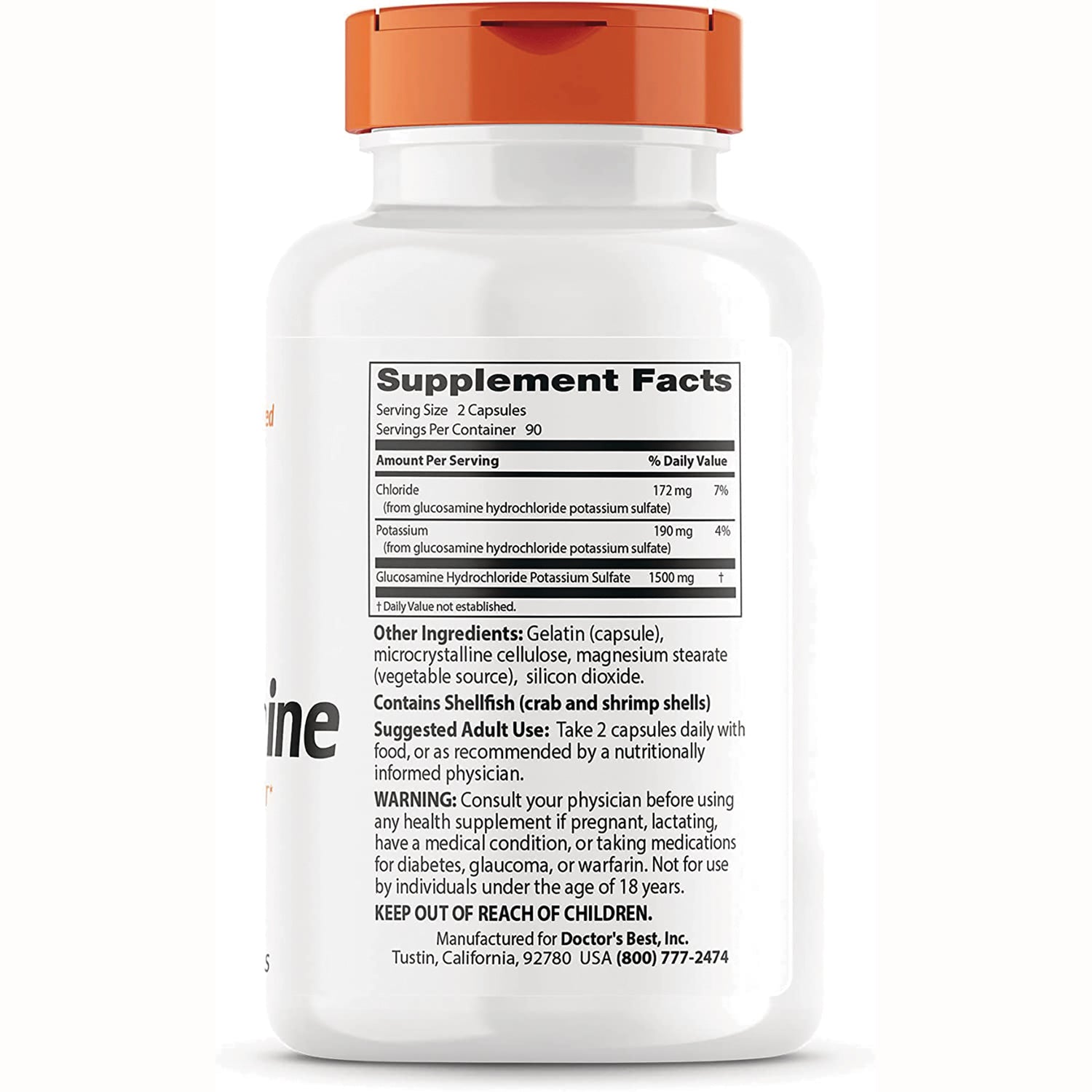 DB202 | Back label of white supplement bottle showing Supplement Facts, ingredients, warnings and manufacturer contact