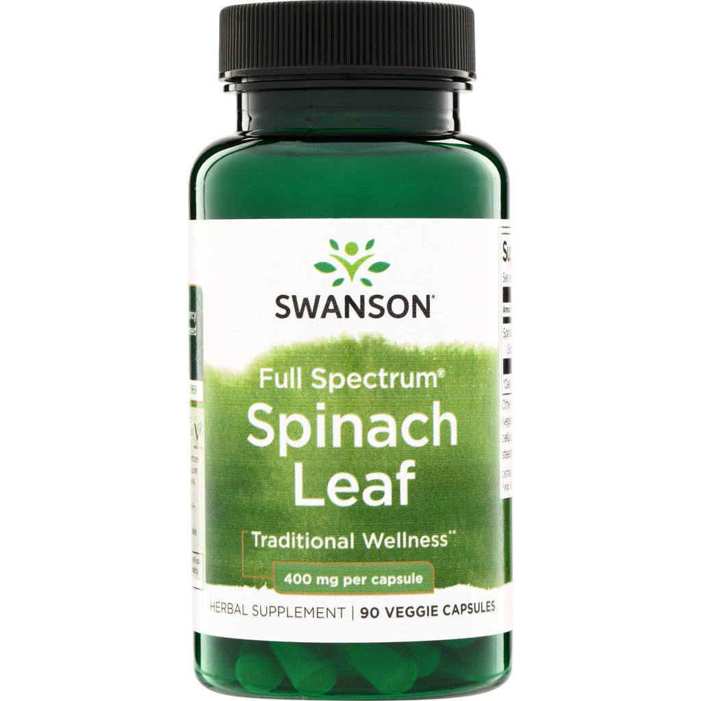 SW1402 | Swanson Full Spectrum Spinach Leaf supplement, 400 mg per capsule, 90 veggie capsules - Thumbnail