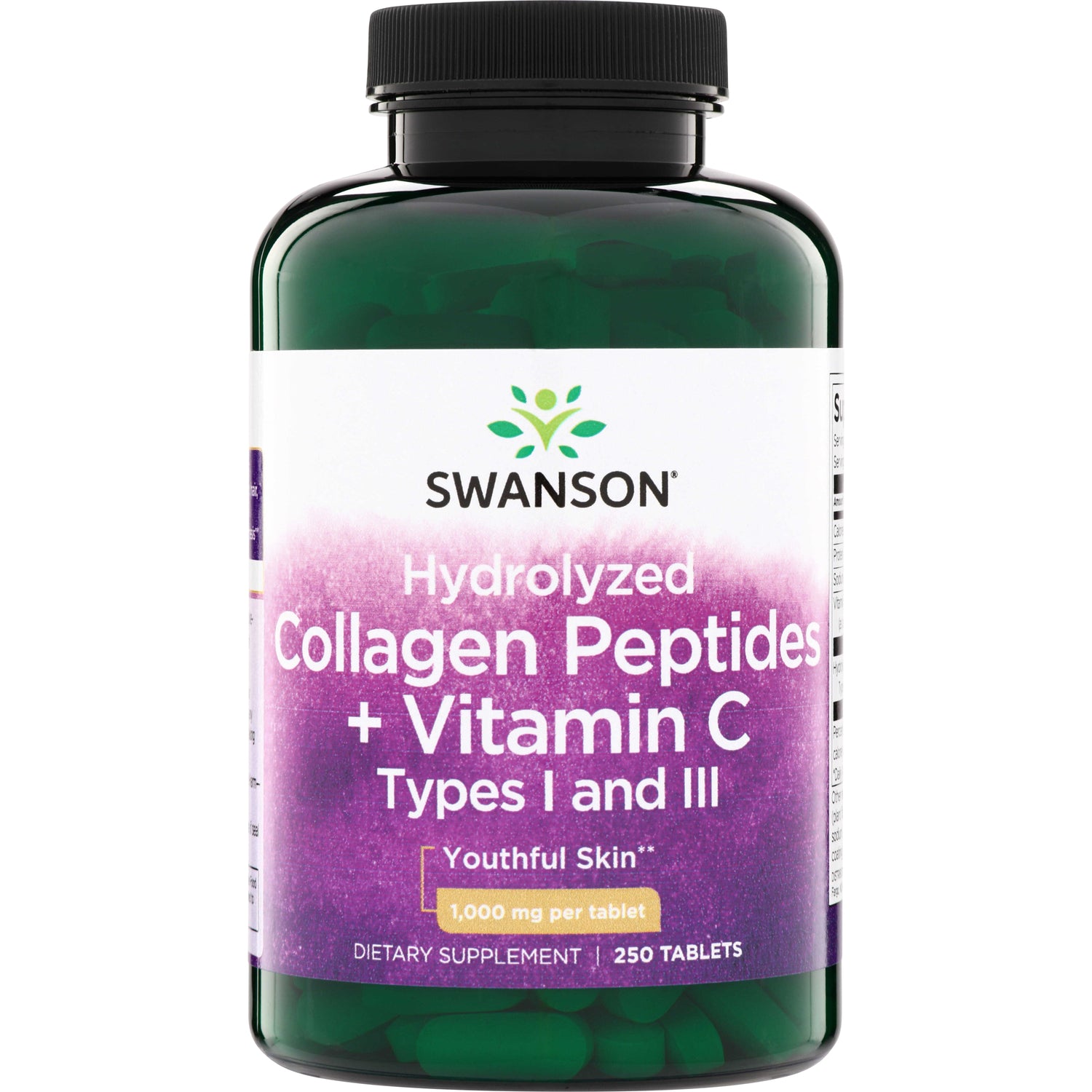 SW1828 | Swanson Hydrolyzed Collagen Peptides + Vitamin C, Types I and III, Youthful Skin, 1,000 mg per tablet, 250 tablets