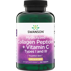 SW1828 | Swanson Hydrolyzed Collagen Peptides + Vitamin C, Types I and III, Youthful Skin, 1,000 mg per tablet, 250 tablets