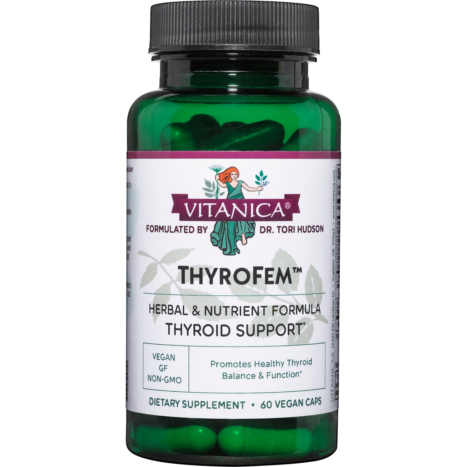 VNA011 | Vitanica ThyroFem thyroid support supplement bottle, 60 vegan capsules
