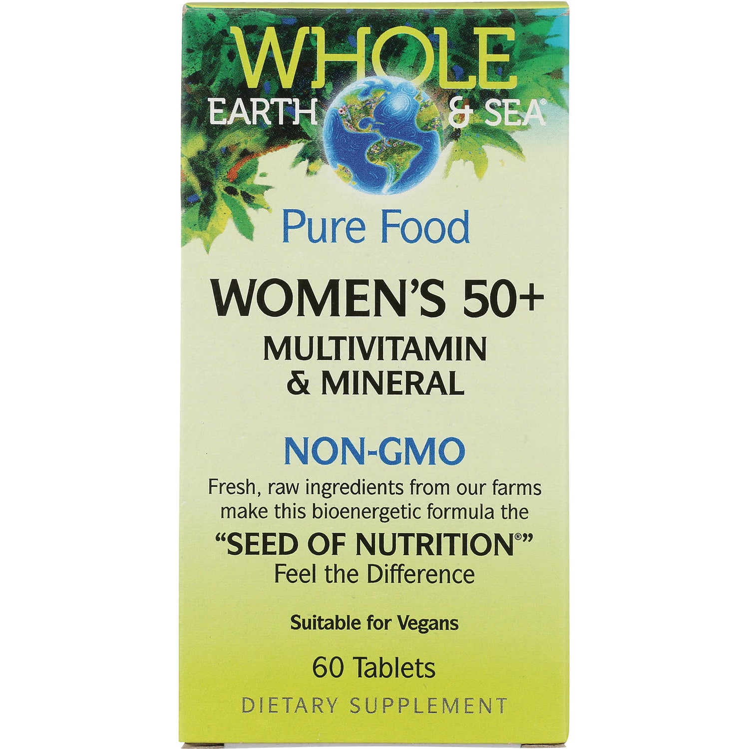 NFC177 | Whole Earth & Sea Pure Food Women's 50+ multivitamin & mineral box, Non-GMO, 60 tablets