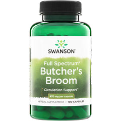 SW415 | Swanson Full Spectrum Butcher's Broom supplement bottle, 470 mg per capsule, 100 capsules, front label