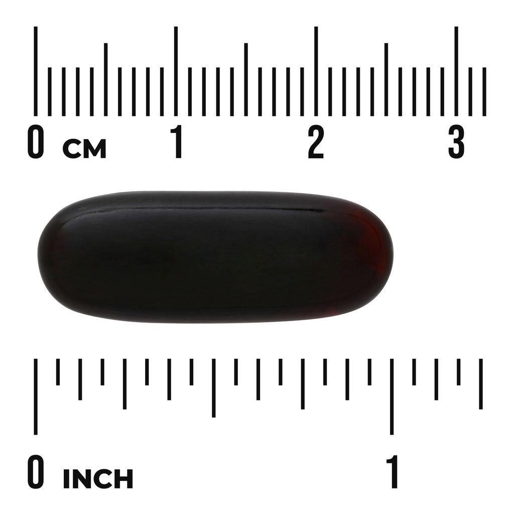 SWE082 | Dark softgel capsule shown with size scale in cm and inches - Thumbnail