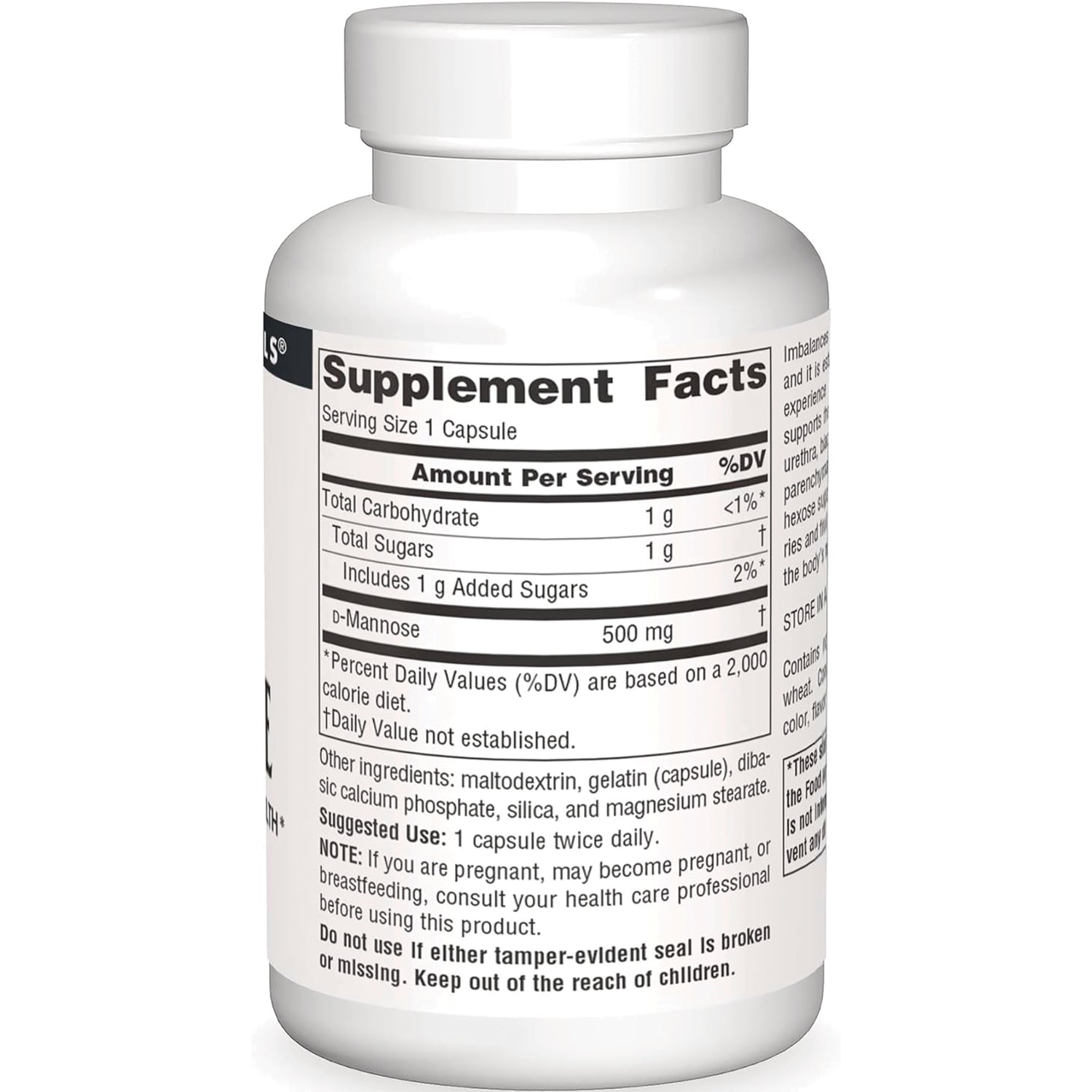 SN196 | Back label of dietary supplement bottle showing Supplement Facts and suggested use directions